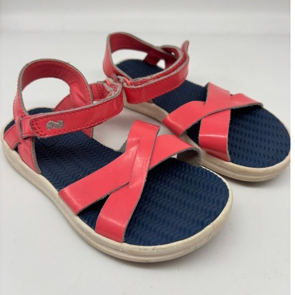 Sperry Spring Tide Sandals Girls Size 10M Pink Patent Leather Strappy Navy Blue